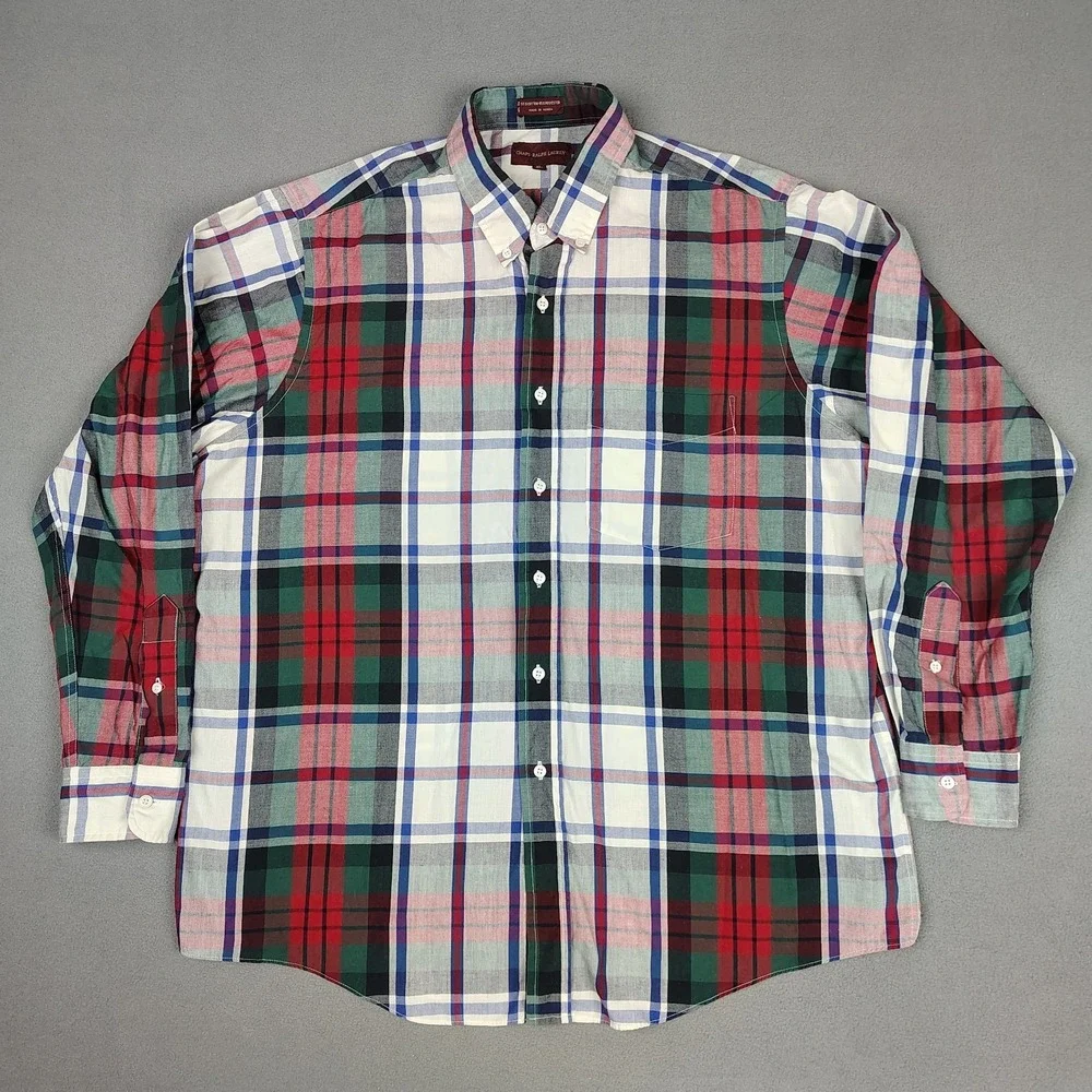 Vintage Ralph Lauren Button Down Shirt Men XL Plaid Long Sleeve Preppy Old Money